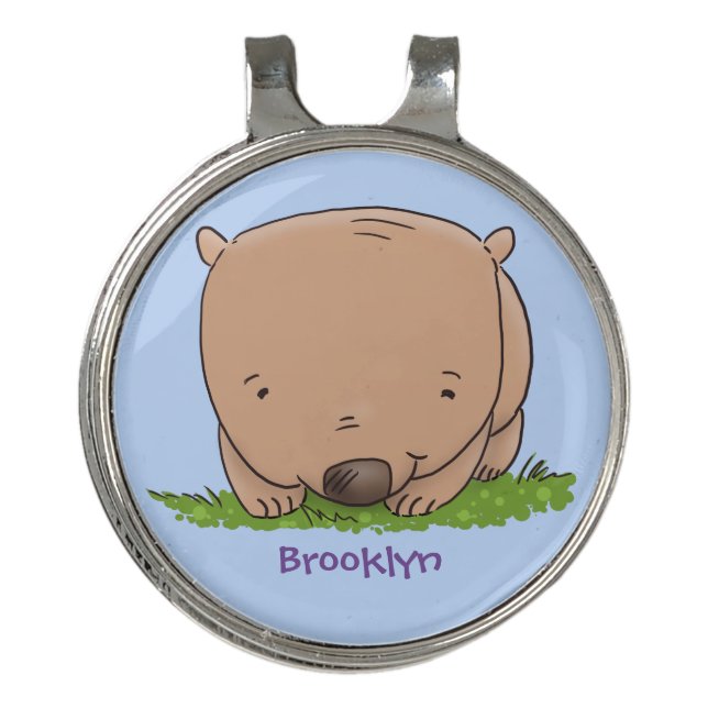 Cute baby wombat cartoon illustration golf hat clip (Front)