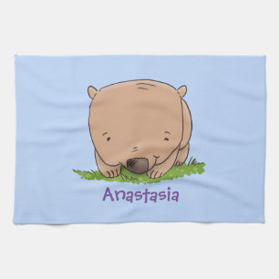 Cute baby wombat cartoon illustration kitchen towel