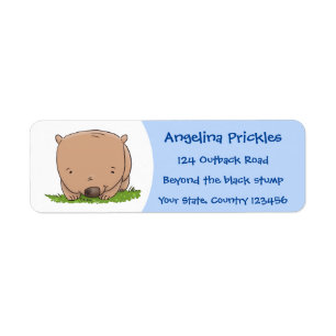Cute baby wombat cartoon illustration label