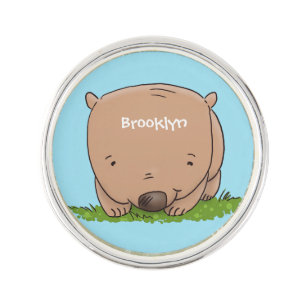Cute baby wombat cartoon illustration lapel pin