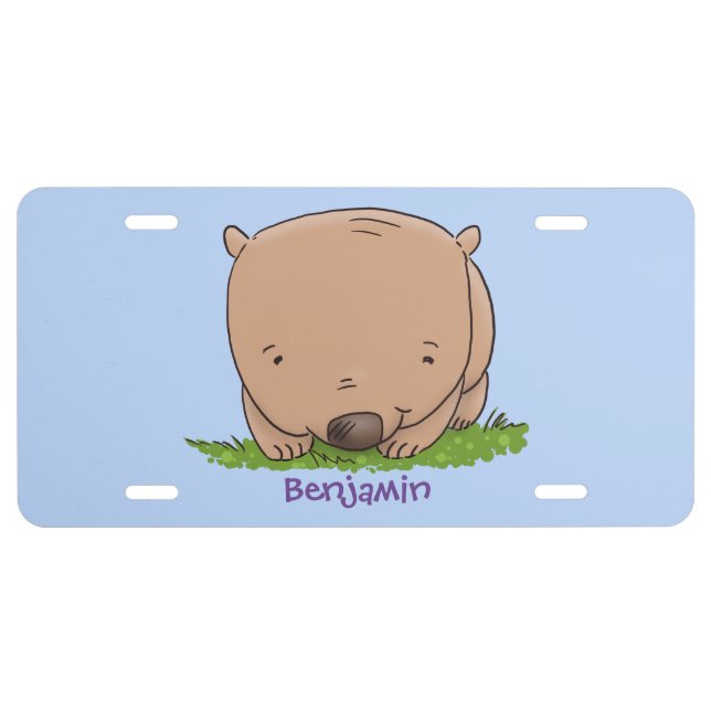 Cute baby wombat cartoon illustration  license plate (Front)