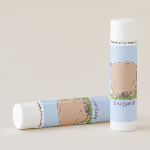 Cute baby wombat cartoon illustration lip balm