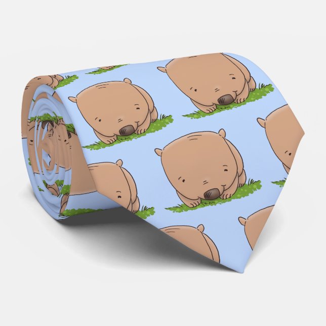 Cute baby wombat cartoon illustration neck tie (Rolled)
