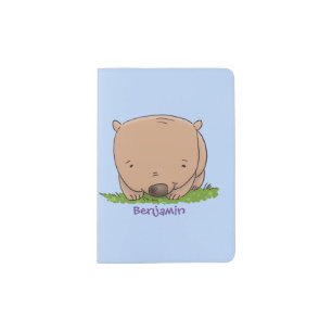 Cute baby wombat cartoon illustration passport holder