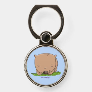 Cute baby wombat cartoon illustration phone ring stand