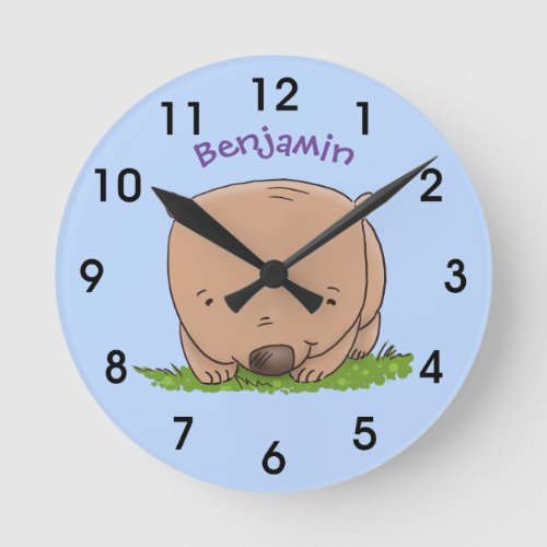 Cute baby wombat cartoon illustration round clock