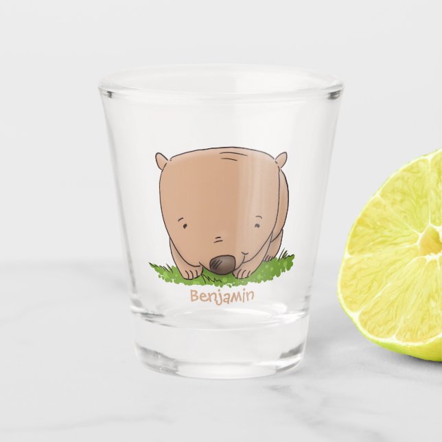 Cute baby wombat cartoon illustration shot glass (Front)