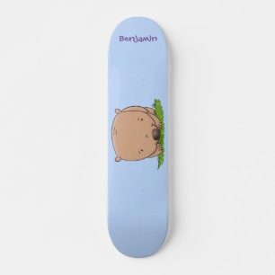 Cute baby wombat cartoon illustration skateboard