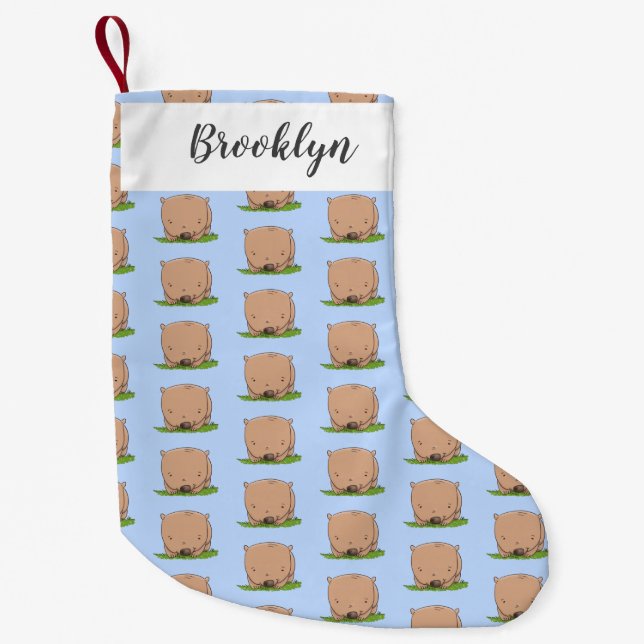 Cute baby wombat cartoon illustration small christmas stocking (Front)