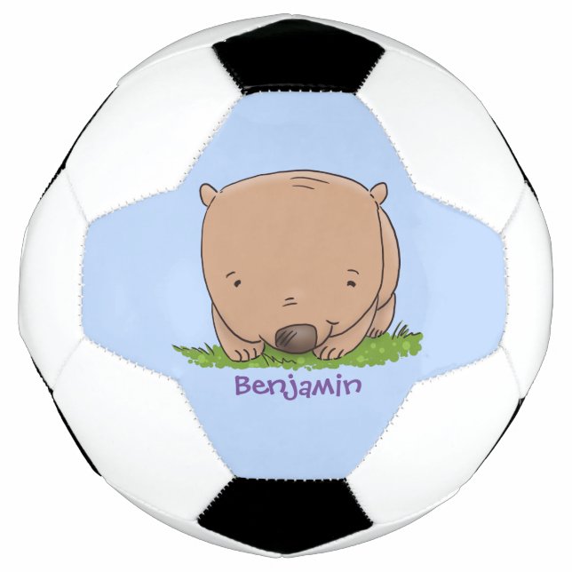 Cute baby wombat cartoon illustration soccer ball (Front)