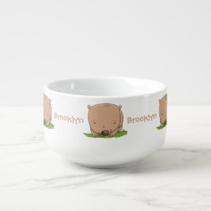 Cute baby wombat cartoon illustration soup mug