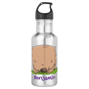 Cute baby wombat cartoon illustration stainless steel water bottle