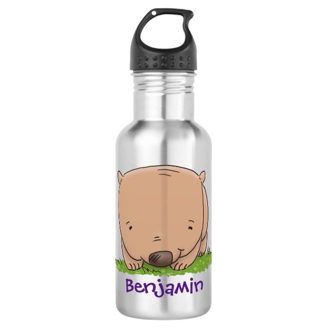 Cute baby wombat cartoon illustration stainless steel water bottle (Front)