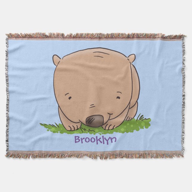Cute baby wombat cartoon illustration throw blanket (Front)
