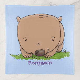 Cute baby wombat cartoon illustration trinket tray
