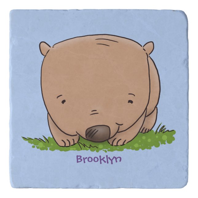 Cute baby wombat cartoon illustration trivet (Front)