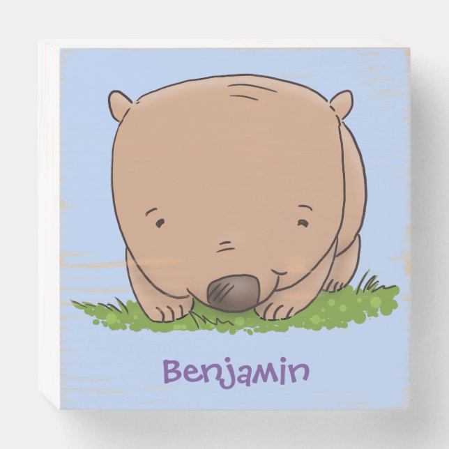 Cute baby wombat cartoon illustration wooden box sign (Front Horizontal)