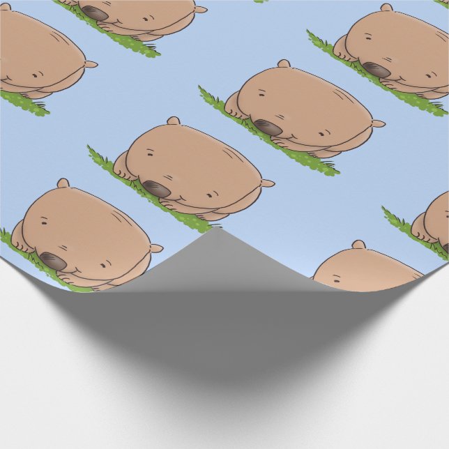 Cute baby wombat cartoon illustration wrapping paper (Corner)