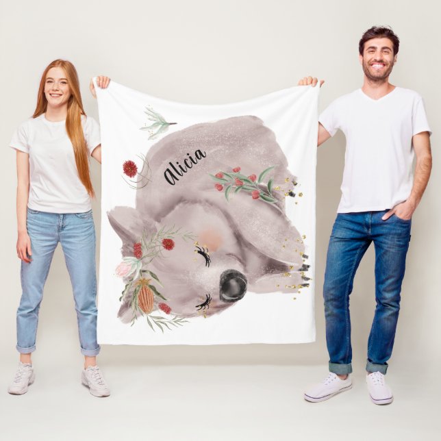 Cute Baby Wombat Gold Speckle Custom Fleece Blanket (In Situ)