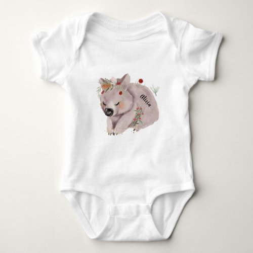 Cute Baby Wombat Gold Speckle Custom Name Baby Bodysuit