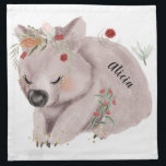 Cute Baby Wombat Gold Speckle Custom Name Cloth Napkin<br><div class="desc">Introducing this delightful watercolor wombat with a touch of gold sparkle! This adorable creature will bring a whimsical charm to any space with its endearing features and enchanting artistic design. To add a touch of magic,  we've infused this lovely artwork with delicate gold sparkle accents.</div>