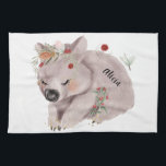 Cute Baby Wombat Gold Speckle Custom Name Kitchen Towel<br><div class="desc">Introducing this delightful watercolor wombat with a touch of gold sparkle! This adorable creature will bring a whimsical charm to any space with its endearing features and enchanting artistic design. To add a touch of magic,  we've infused this lovely artwork with delicate gold sparkle accents.</div>