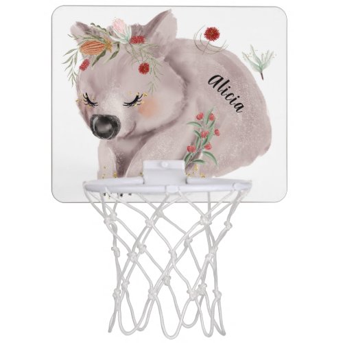 Cute Baby Wombat Gold Speckle Custom Name Mini Basketball Hoop