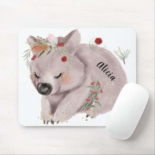 Cute Baby Wombat Gold Speckle Custom Name Mouse Pad