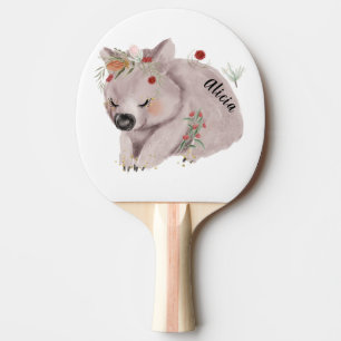 Cute Baby Wombat Gold Speckle Custom Name Ping Pong Paddle