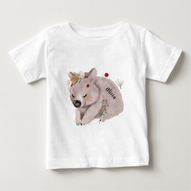 Cute Baby Wombat Gold Speckle Custom Name T-Shirt (Front)