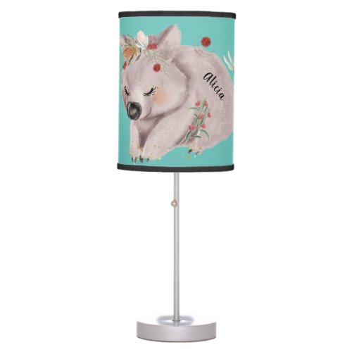 Cute Baby Wombat Gold Speckle Custom Name Table Lamp