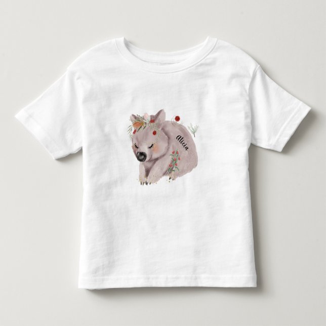 Cute Baby Wombat Gold Speckle Custom Name Toddler T-shirt (Front)
