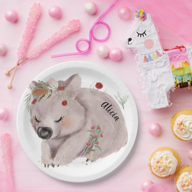 Cute Baby Wombat Gold Speckle Custom Paper Plates (Party)