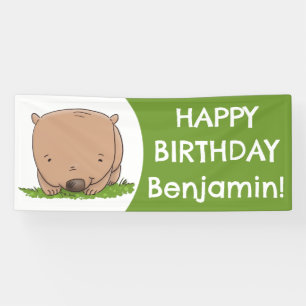 Cute baby wombat personalized cartoon birthday banner