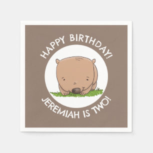 Cute baby wombat personalized cartoon birthday napkins