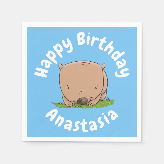 Cute baby wombat personalized cartoon birthday napkins (Front)