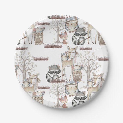 Cute Baby Woodland Animals Raccoon Fox Dear Owl Paper Plates