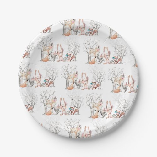 Cute Baby Woodland Animals Raccoon Fox Deer Owl Paper Plates