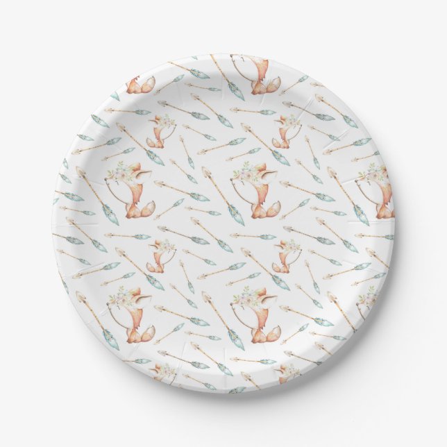 Cute Baby Woodland Fox and Arrows Paper Plates (Front)