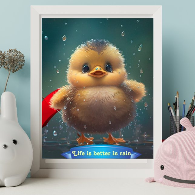 Cute Baby yellow Duck dancing in rain personalized Poster (Creator Uploaded)
