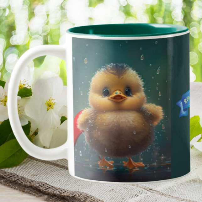 Cute Baby yellow Duck in Rain Quote Personalized Two-Tone Coffee Mug (Creator Uploaded)