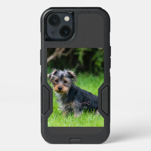 Cute baby yorkie puppy with sad eyes expression iPhone 13 case