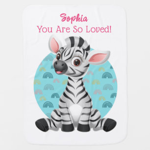 Cute Baby Zebra Art, Child's Name & Message Blanket