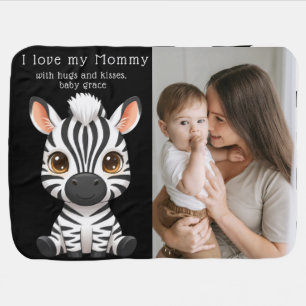 Cute Baby Zebra Art, Child's Name & Message photo Blanket