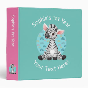 Cute Baby Zebra Cartoon, DIY Name & Info, Teal 3 Ring Binder