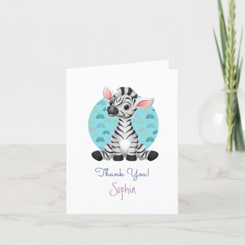 Cute Baby Zebra Cartoon DIY Name  Message Thank You Card