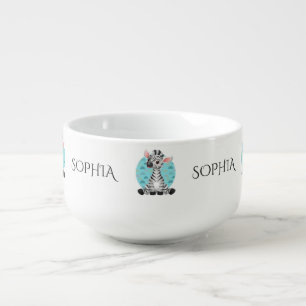 Cute Baby Zebra Cartoon, Personalize Child's Name Soup Mug