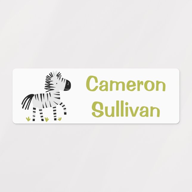 Cute Baby Zebra Cartoon Safari Personalized Name Kids' Labels (Design 1)