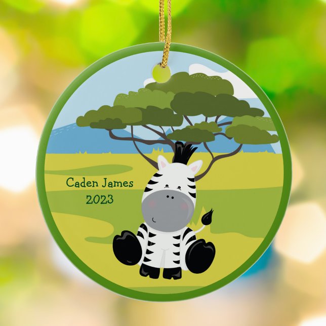 Cute Baby Zebra Custom Animal Kids Christmas Ceramic Ornament (Creator Uploaded)