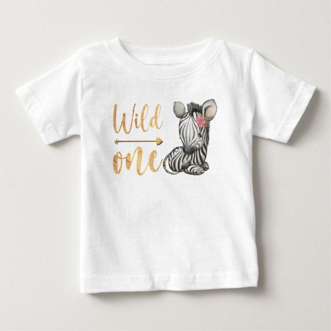 Cute Baby Zebra Floral Wild One T-Shirt (Front)